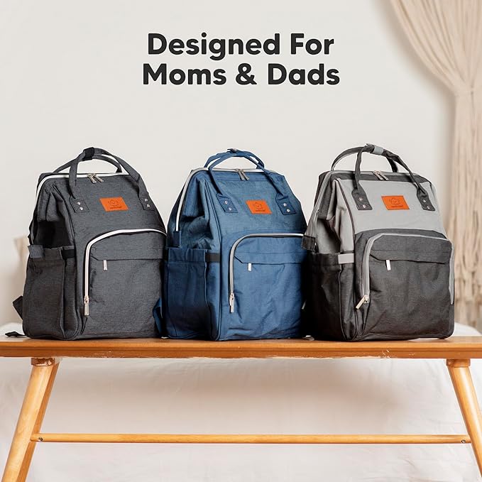 KeaBabies Baby Diaper Bag Backpack - Large Baby Bag for Boys, Girls, Waterproof Multi Function Travel Diaper Backpack with Changing Pad, Durable Travel Essentials for Moms and Dads (Mystic Gray)