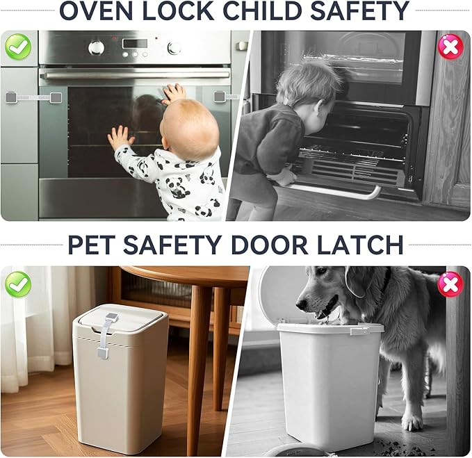 12 Pack Child Safety Cabinet Locks for Baby Proofing, Length Adjustable Latch Straps Dual Button Design for Drawers Fridge Refrigerator Doors Toilet Seat Oven