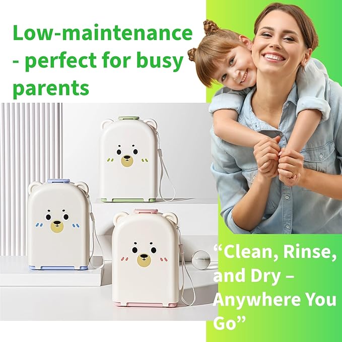 Travel Bottle Cleaner kit, 7in1 Baby Toddler Travel Essential Silicone Bottle Brush Set, Nipple, Drying Rack, Straw, & Breast Pump Cleaning, Soap Dispenser & Organizer Case, Gift for Mom