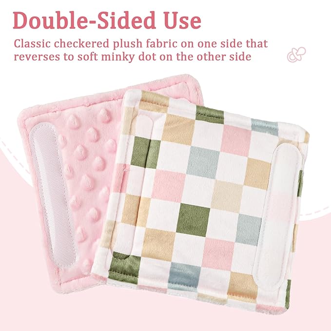 DILIMI Baby Car Seat Belt Covers, 2Pcs Carseat Shoulder Strap Pads, Soft Minky Car Seat Neck Covers, Newborn Car Seat Strap Protectors, Stroller Strap Covers for Baby Kids, Colorful Checkered