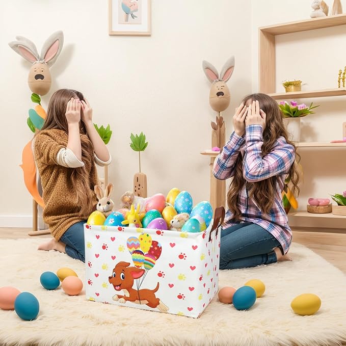 ASKETAM Large Easter Basket for Empty Kid Rectangular Cute Easter Gift Storage Basket Bunny Eggs Décor (Dog)