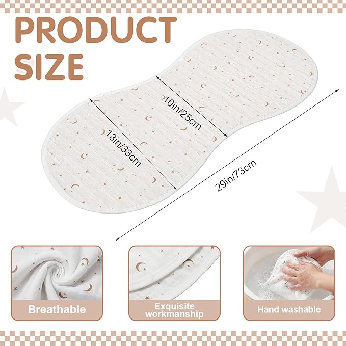 Hahafelt 3 Pcs Changing Pad Liners Fits in Peanut Shaped Changing Pad Waterproof Diaper Mats Organic Cotton Mats are Warm on Baby's Back, Washable Reusable (Elegant Style,Brown)