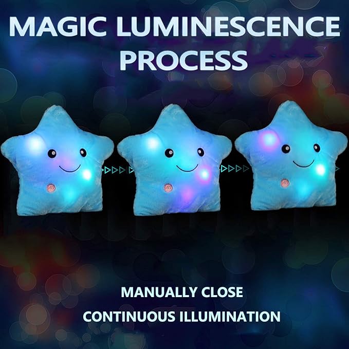 sofipal LED Twinkle Star Shaped Plush Pillow, Creative Night Light Glowing Cushions Plush Stuffed Toys Gifts for Kids, Decoration (Blue)