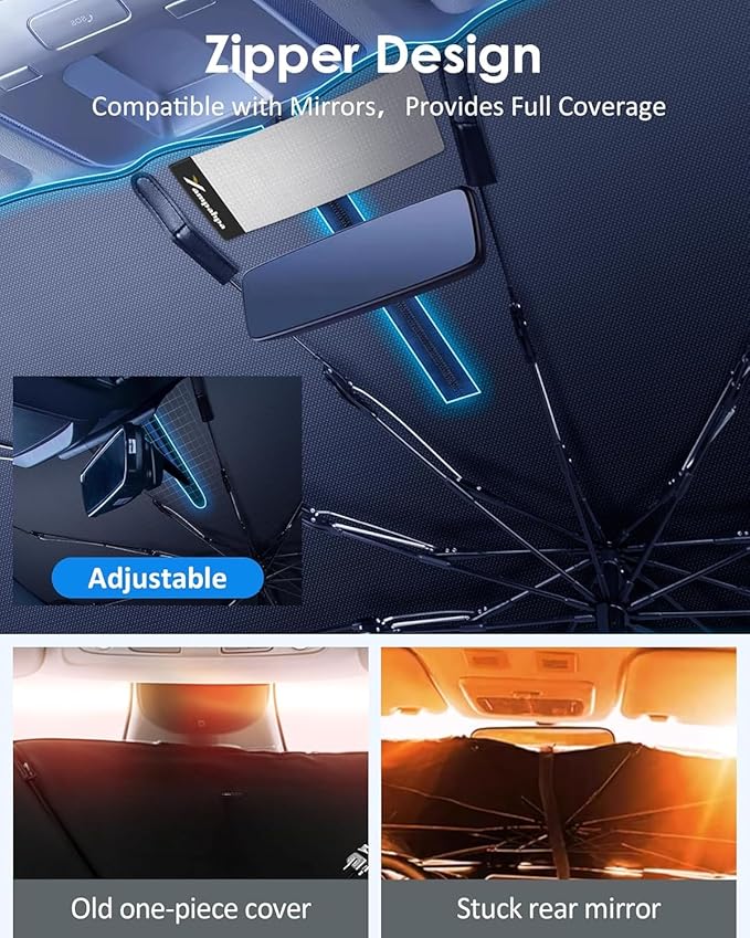 Car Windshield Sun Shade Foldable Umbrella, Sunshade for Car Windshield Cover Visor UV Ray Reflector, Sun Shade Windshield for Auto Trucks Sedan SUV Keeps Vehicle Cool Heat Insulation (53" x 27")