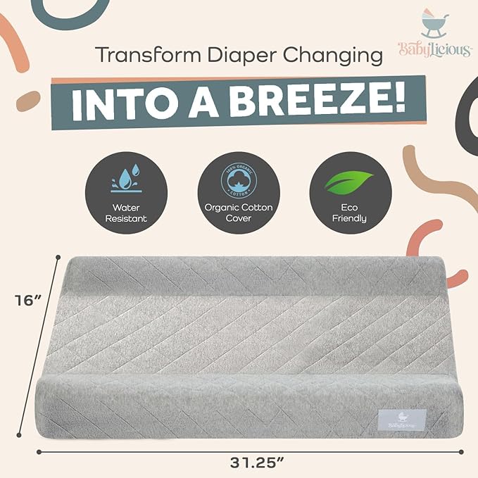 Contoured Baby Changing Pad – Waterproof & Breathable Diaper Changing Pad | Removable Washable Cover, Non-Slip Base & Safety Strap | Standard Size for Dresser & Changing Table Pads