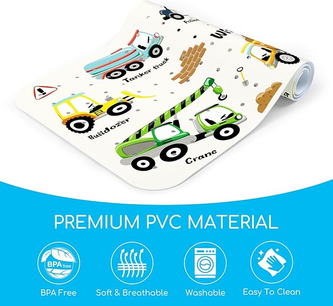 Omedecal Baby Bath Mat for Tub, Non Slip Kids Bath Shower Mat, 40 X 16 Inch Large Bathtub Mat with Drain Holes and Suction Cups for Toddlers, Machine Washable and Waterproof (Excavator)