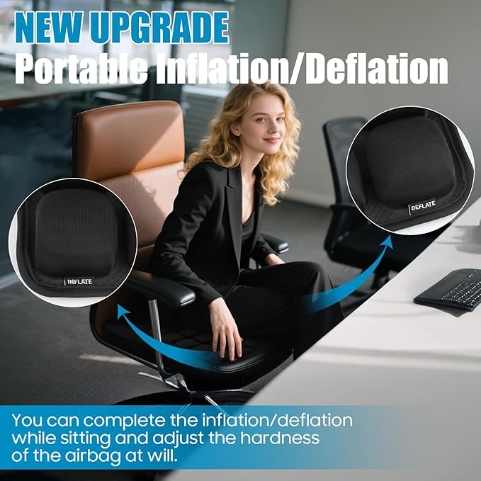 Kimburg 3D Inflatable Seat Cushion, Pressure Relief Design, Protect Lumbar Spine, Portable Travel Seat Cushion Wheelchair Pad for Car Seat, Office Chair, Wheelchair, Stadium