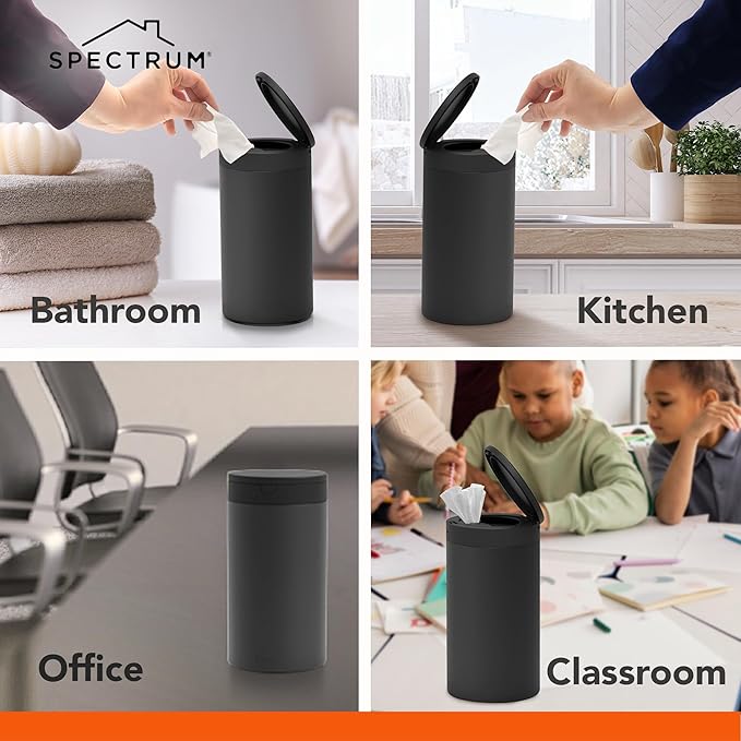 Spectrum Disinfecting Wipes Container Large Black Refillable Stainless Steel Wipe Holder for Bathroom Kitchen Classroom, Reuseable Push Button Wet Wipe Dispenser for Disinfect Cleaning Countertop