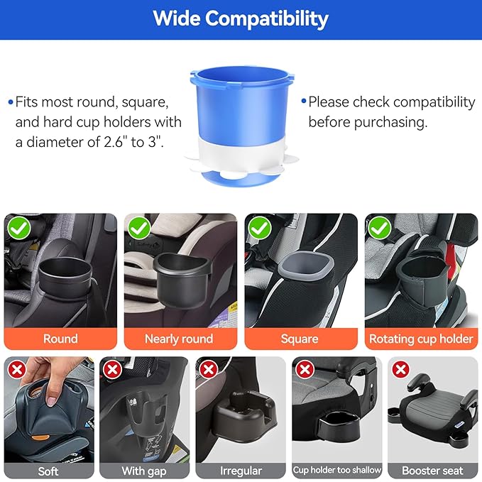 Car Seat Snack Tray: Travel Tray for Kids Carseat Cup Holder with Food Trays, Stroller Snacks Plate for Toddlers, Kid Road Trip Essentials, Blue