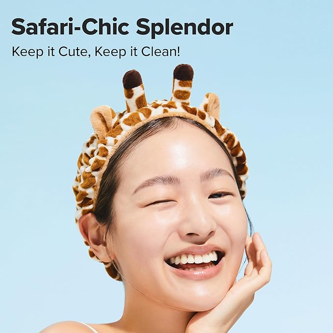 I DEW CARE Face Wash Headband - Giraffe Headband | Adorable Design, Perfect for Cleansing, Bath, Makeup and Spa, 100% Microfiber, Reusable, 1 Count
