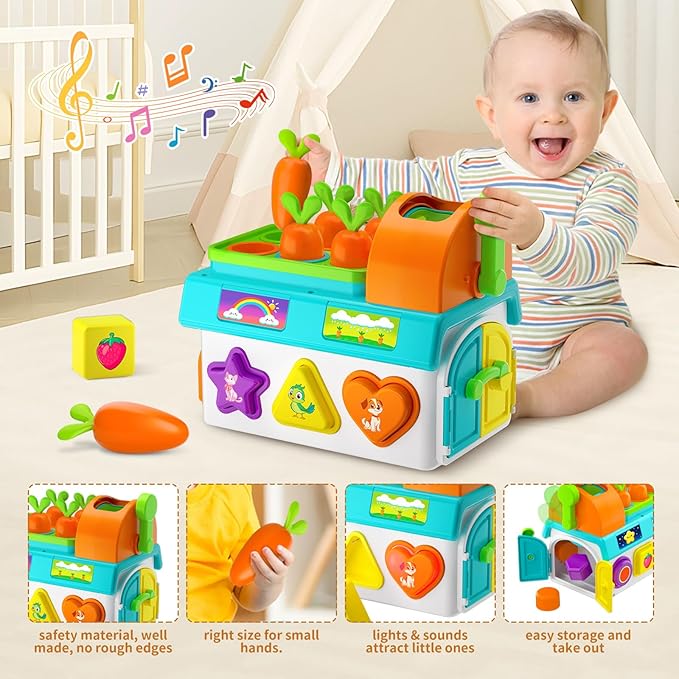 Montessori Toys for 1-2 Year Old Boys Girls, 1st First Birthday Gift for One Year Old, Baby 12-18 Month Educational Shape Matching Game w/ Lights & Sound, Fine Motor Learning Toys for Toddlers 1-3