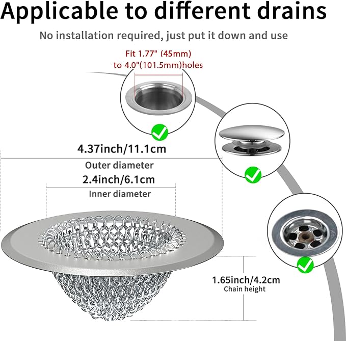 TRAPMATE Hair Catcher Shower Drain, Prevent Clogging Bathtub Drain Hair Catcher, Easy Clean 304 Stainless Steel Shower Drain Cover Protector for Bathroom Regular & Pop-up Drain (Light Gray)