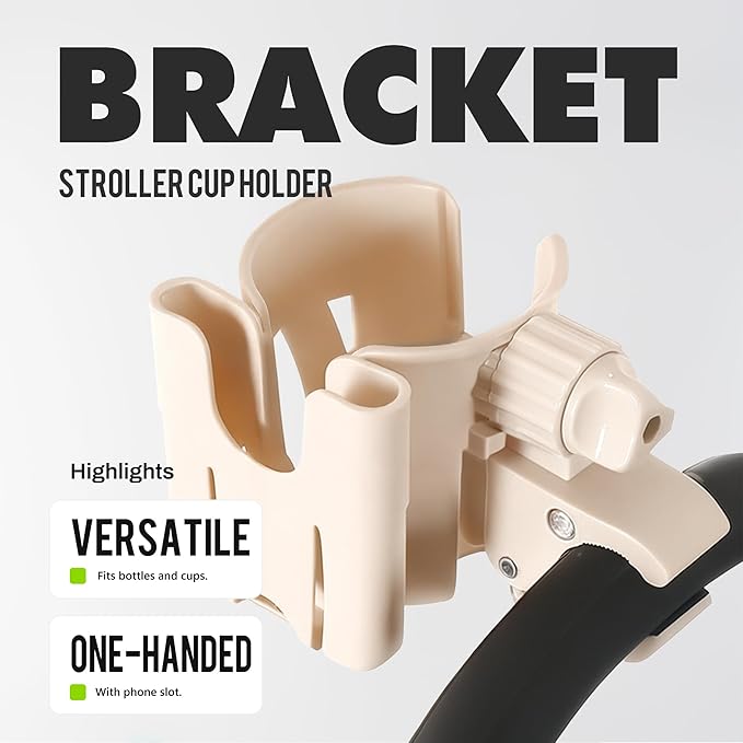 Li & Zhao Universal Stroller Cup Holder - 2-in-1 Wheelchair Cup Holder Adjustable Bike Drink Holder with Phone Holder Accessories for Rollator,Bike,Scooter,Walker(Beige)