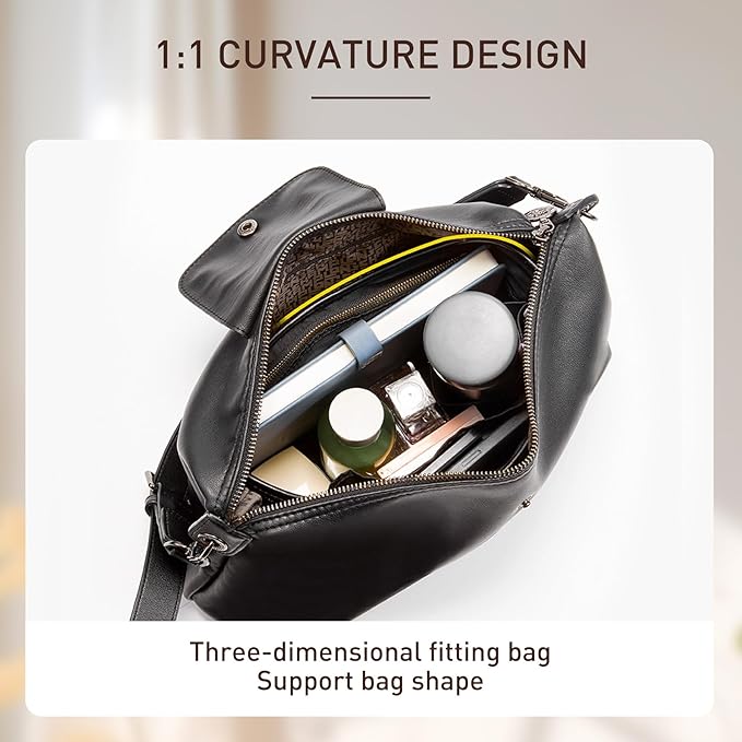 Doxo Purse Organizer Insert Compatible with Longchamp Xtra Hobo M Bag, Extra Lightweight Waterproof Bag Organizer with YKK Zip（Black, Hobo）