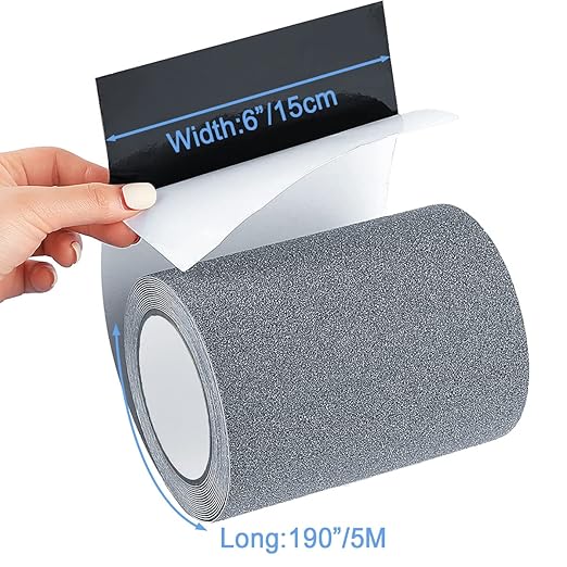 Anti Slip Tape, High Traction, Strong Grip Abrasive, Not Easy Leaving Adhesive Residue, Indoor & Outdoor (6" Width x 190" Long, Gray)