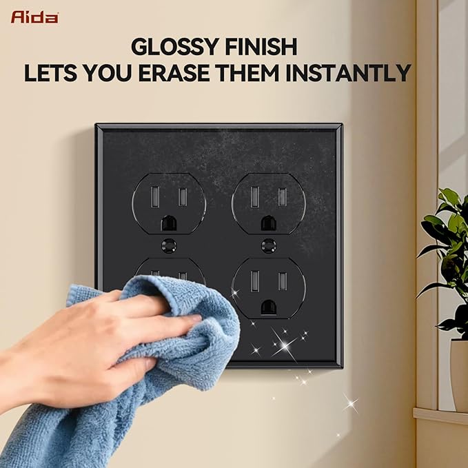 AIDA 2-Gang Duplex Wall Plates, Unbreakable Faceplate Cover for Outlets, Standard Size 4.53" H x 4.57" L, UL Listed (10 Pack, Glossy Black)