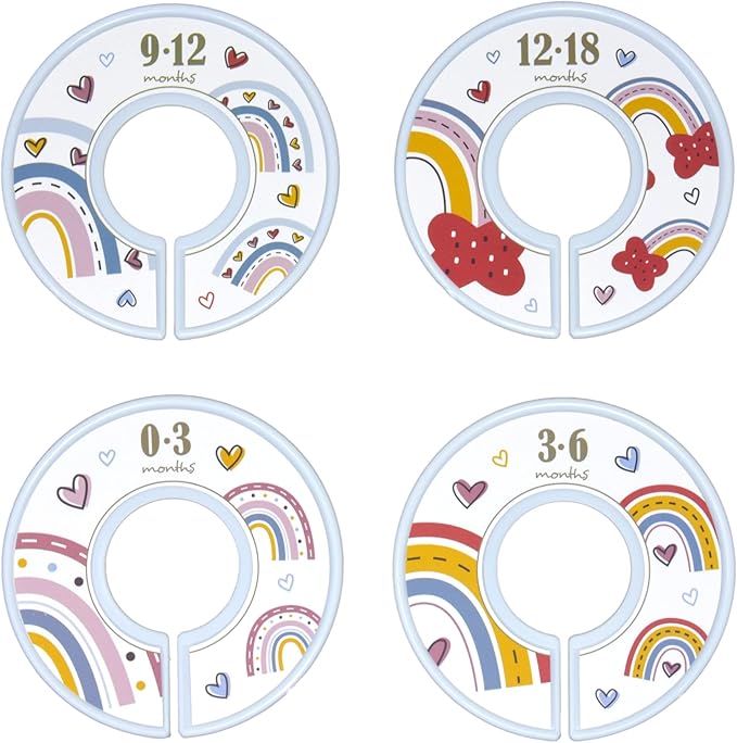 HarperLynn Boho Rainbow Closet Dividers - Set of 8 Baby Nursery Clothes Organizers - Vintage Style Clouds and Hearts