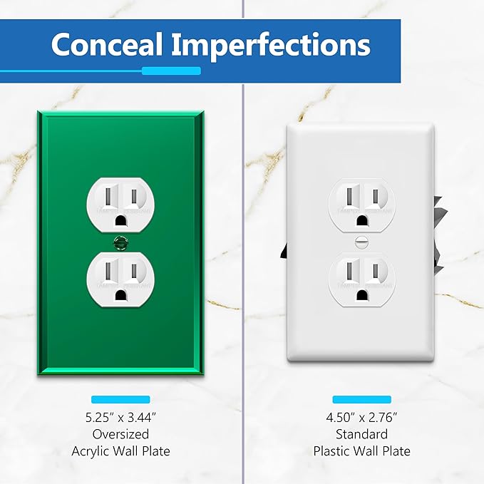 LIDER Reflective Acrylic Duplex Wall Plate, Mirrored Light Switch Plate, Plexiglass Outlet Cover, Acrylic Glass, Oversized 1-Gang 5.25" x 3.44", LWP-21O-AGR5P, Green, 5 Pack