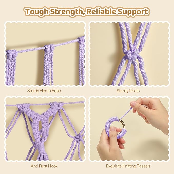 YECAYE Stuffed Animal Net, Room Decor Stuffed Animal Hammock, Upgraded 60 Inch for All Plush Dolls Organizer, Plushies Storage with Fully Handwoven Tassel, Lavender Purple (1 pack) Mesh Bags