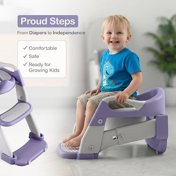 Toddler Potty Training Seat with Ladder and Step Stool | Helps Kids Climb and Sit on Their Own | Soft Cushion, Non-Slip Base, Splash Guard | Includes Potty Training Guide Book & Sticker