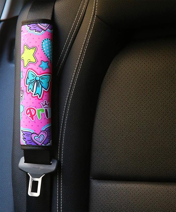 YR Seat Belt Cover for Kids, Soft Comfort Seat Belt Cushion for Children, Cute Cartoon Pattern Car Seat Belt Pads Cover for Girls and Boys, 1 Pack, Pop Pink