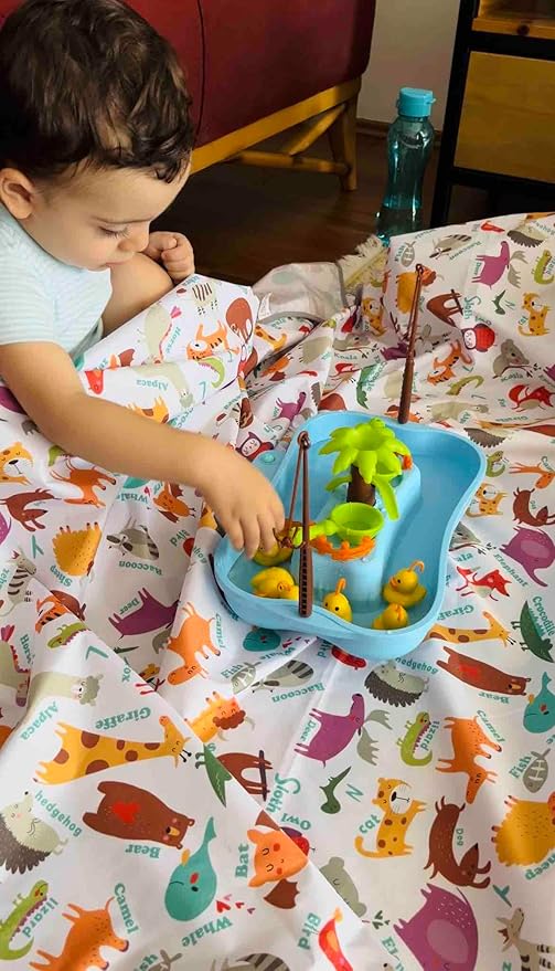 Waterproof High Chair Splat Mat – Machine Washable Floor & Table Protector for Baby Feeding, Art & Crafts, Outdoor Use (Zoo, 57x83 Inch)
