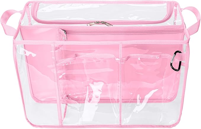 Clear Beach Bag Organizer Insert Compatible with BOGG BAG Original X Large, Zipper Organizer Liner Compatible with BOGG BAG Original X Large, Insert Divider Pouch with 2 Compartments, Pink