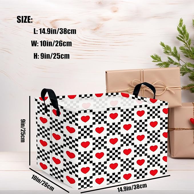 ASKETAM Valentine's Day Basket for Gifts Empty Cute Heart Large Gift Basket Decorative Storage Bin for Kid and Baby Room Décor (Black and White Checkered Heart)