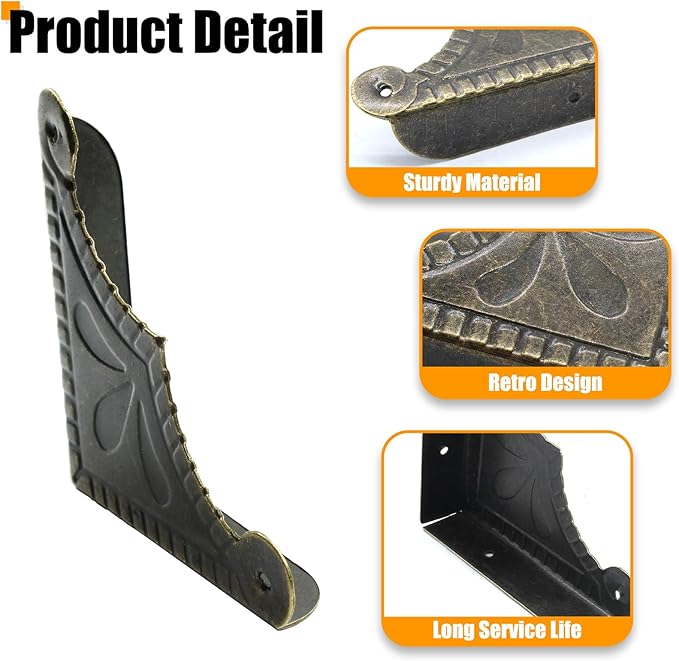 30Pcs Antique Box Corner Protectors, Decorative Edge Safety Guard Cabinet Furniture Corner Protectors for Jewelry Box and Wooden Case(2.3"x2.3"x0.5")