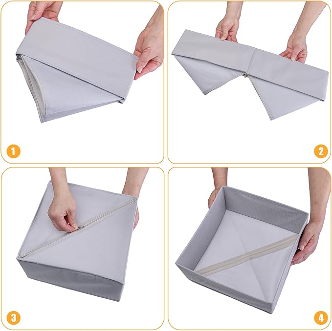 Foldable Dresser Drawer Organizers Clothes, Underwear Organizer Foldable Cloth Storage Box Drawer Divider Organizer Basket Bins for Underwear Socks, Bras, Underwear,3 Pack (Light Grey)