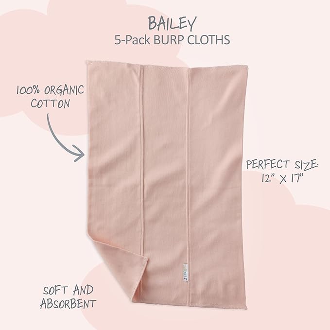 Butterblu Bailey 5-Pack Burp Cloths 100% Organic Cotton Knit for Newborn & Baby Boys & Girls, Sorbet, One Size
