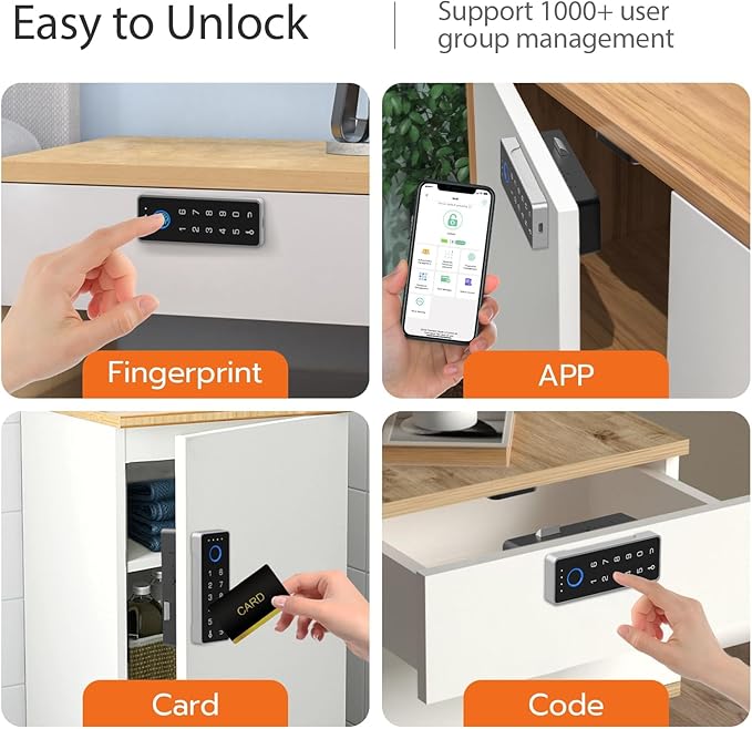 Smart Cabinet Lock with Fingerprint and Passcode eLinkSmart RFID NFC Child Safety Lock with APP Perfect for Liquor File Drawer Locker Cupboard Closets No Drilling Fix All Thickness Horizontal