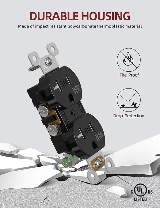 AIDA 20 Amps Outlets Duplex Electrical Receptacle Outlets,Weather Resistance & Tamper Resistant, Receptacle Wall Outlet,Residential,TR,3-Wire, Self-Grounding Clip, NEMA 5-20R,UL Listed 10 Pack, Black