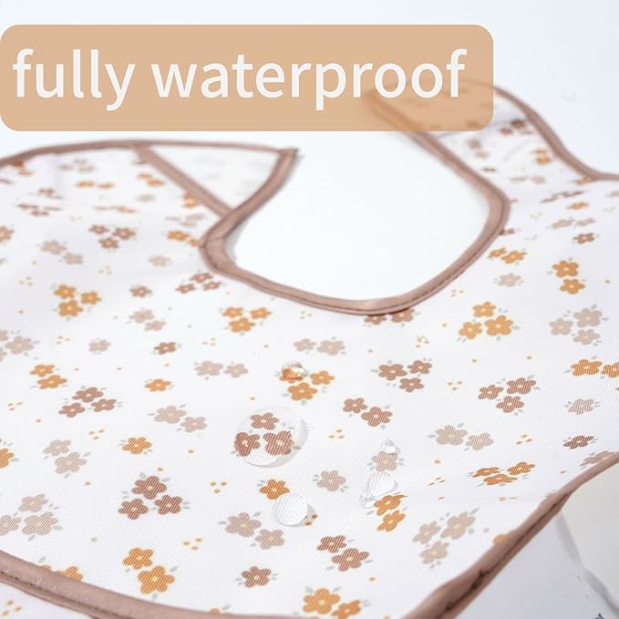 CoolaPeach 3-Pack Waterproof Baby Bibs for Eating - Lightweight Feeding Bibs, Mess Proof, Baby Essential Must Have for Eating