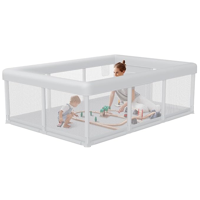 Large Baby Playpen 74x50 Inch PlayPen for Babies and Toddlers, Play Yards for Indoor & Outdoor with Zipper Gates, Breathable Mesh