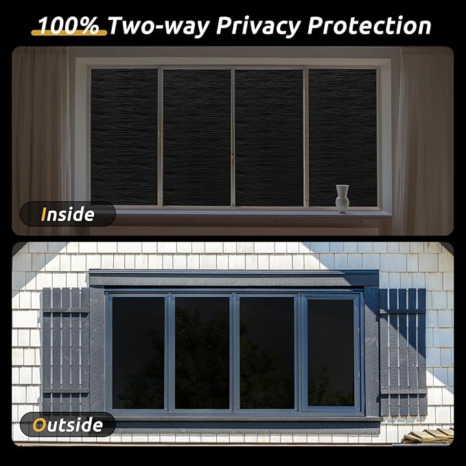 rabbitgoo Blackout Window Film, Sun Light Blocking Window Black Out Cover for UV Reduction, Removable Tint Room Darken Heat Control Frosted Glass Sticker for Home, Black, 29.5 x 78.7 Inches