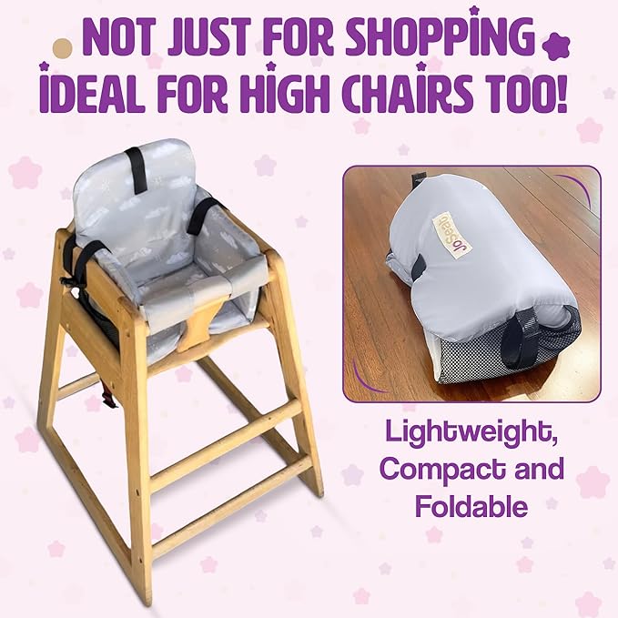Shopping Cart Seat Cover for Baby, High Chair & Grocery Seat Protector, Padded Chair Covers for Restaurant Seats, Unisex Machine Washable Grocery Cart Liner & Swing Insert – Grey Clouds
