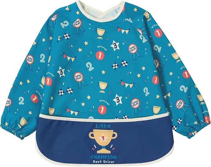 Little Dimsum Mess-Proof Baby Bibs|Infant Toddler Long Sleeve Waterproof Feeding Smock|Catching Food & Wipe Clean