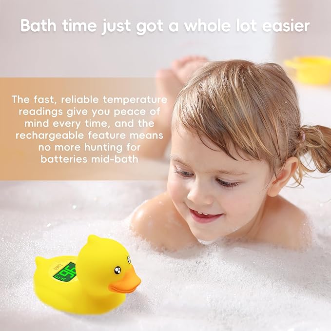b&h Duck Rechargeable Baby Bath Thermometer - Fast Temperature Reading, Digital Water Thermometer for Bathtub and Room, Safety Infant Floating Bath Toy, Baby Bath Essentials