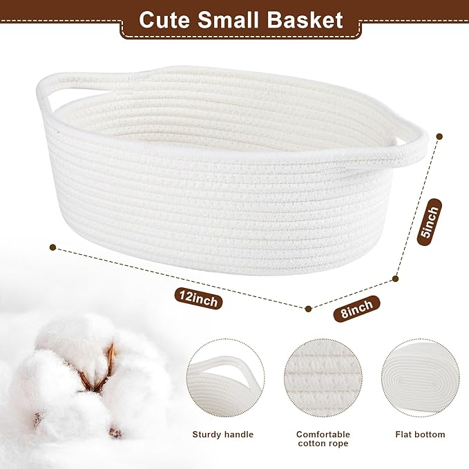 OIAHOMY Christmas Gift Basket with Handle, Small Woven Basket with Gift Bag, Ribbon and Wrap Tissue Paper, Nursery Bins Empty to Fill with Small Items, Baby, Pet Toy Organizer - Christmas White