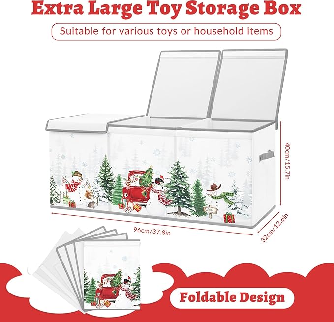 decalsweet Kids Toy Box Storage Chest Collapsible Storage Bin with Lids Handles for Boys Girls Toddler, Large Christmas Kids Toy Organizer Box for Kidsroom Bedroom Playroom Nursery,37.7"x12.5"x15.7"