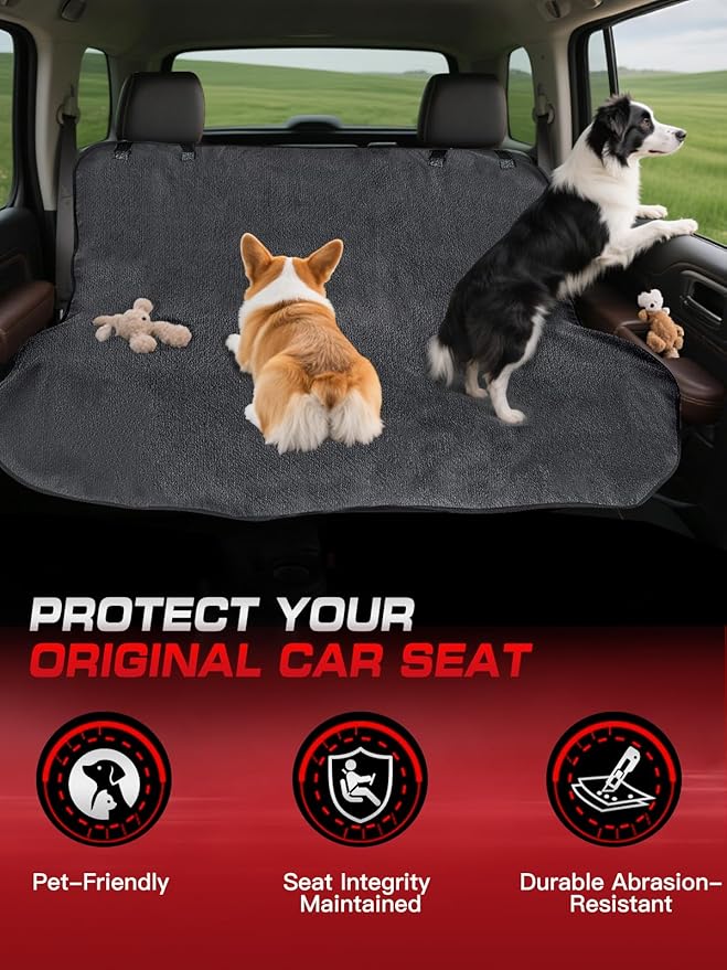 TESFEEL Waterproof Towel Back Seat Cover for Car, Truck, Van & SUV – Durable Rear Bench Seat Cover for Kids & Dogs, Seat Back Protector Easy to Install (Gray)