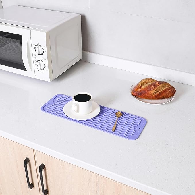 MicoYang Silicone Dish Drying Mat for Multiple Usage,Easy clean,Eco-friendly,Heat-resistant Silicone Mat for Kitchen Counter,Sink,Bar,Bottle,or Cup Light Purple M 17 inches x 6 inches