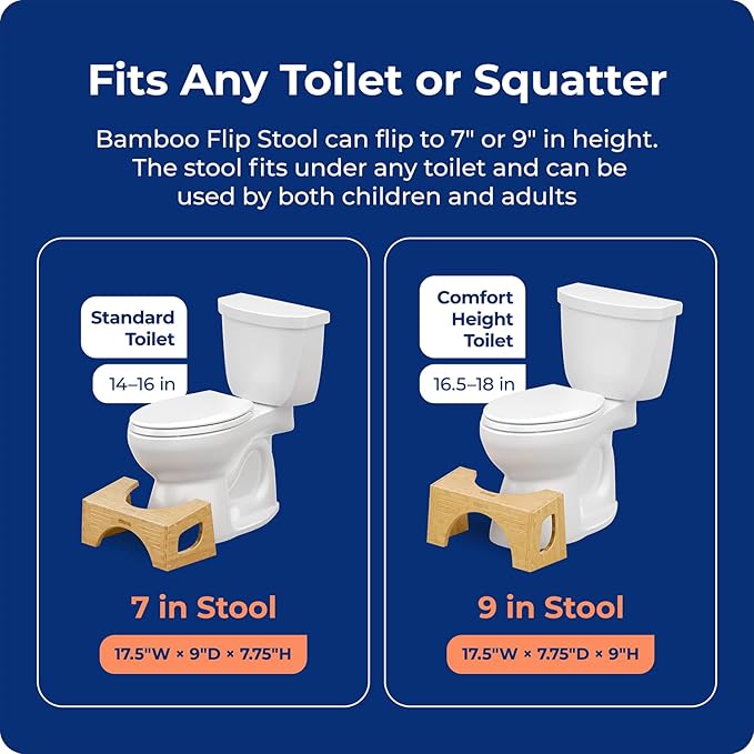 Squatty Potty The Original Toilet Stool - Bamboo Flip,7" and 9" Adjustable Heights,Brown - Improve Bathroom Posture and Comfort,(Pack of 4)