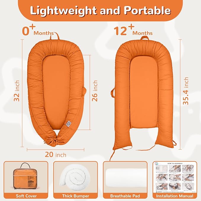 EAQ Baby Lounger, Infant Lounger for Newborn,Portable Baby Nest Cover Breathable & Soft, Newborn Essentials