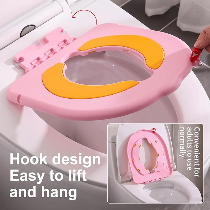 Portable Potty Training Seatï Upgraded Non-Slip-Anti pinch buttocks, No need to disassemble and install every time, saving a lot of time for Toddlers & Kids, Suitable for multi shaped toilets (Pink)