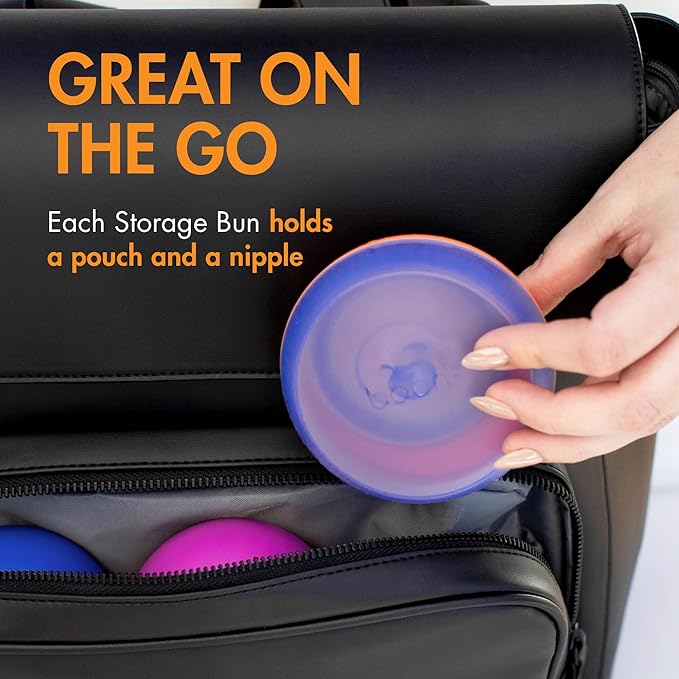 Boon Nursh Storage Buns - Baby Bottle Organizer & Storage - Holds Bottles, Pouches, Nipples & Pacifiers - Color Block - 3 Count