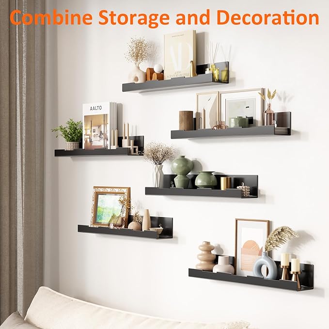12 Pack Vinyl Wall Mount Shelf, 12" Vinyl Record Holder, Clear Record Shelf Display and Storage, Acrylic Shelves for Wall, Nursery, Living Room, Bedroom, Black