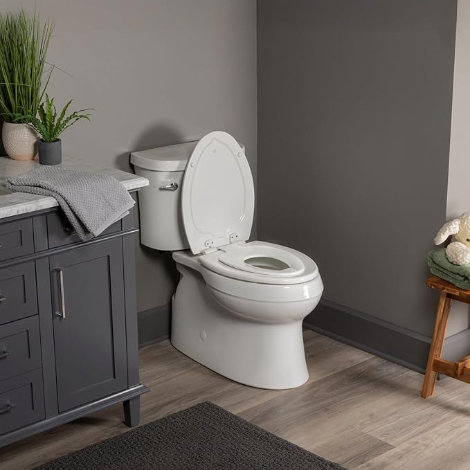 Mayfair NextStep2 Toilet Seat with Built-In Potty Training Seat, Slow-Close, Removable that will Never Loosen, Round, White