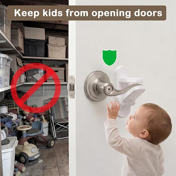 Childproof Door Lever Lock(4 Pack) Door Locks for Kids Safety,Preventing Babies From Opening Doors,Child Proof Door Lock with 3M Adhesive,Easy Install & Remove,Durable ABS,White